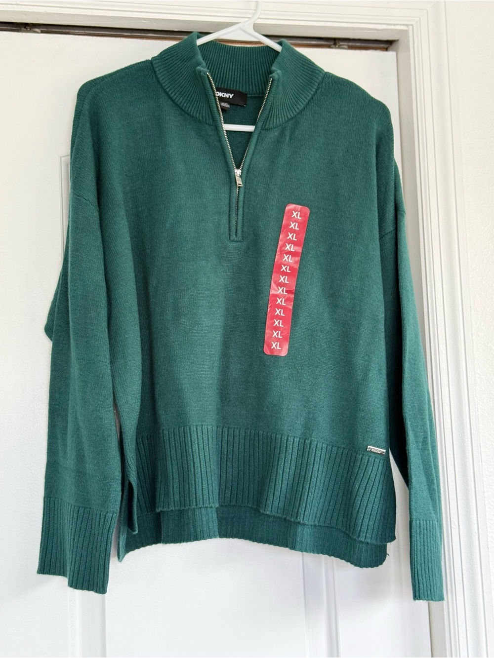 DKNY Forest Green Half-Zip Cowl Sweater